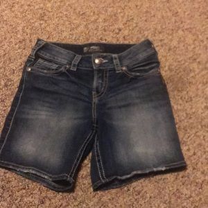 womens silver jean shorts